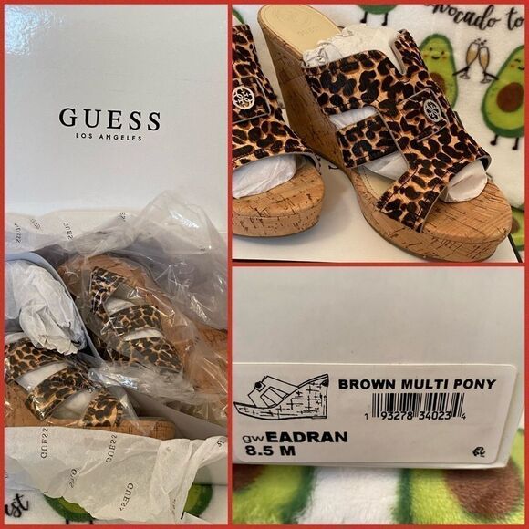 New GUESS leopard print wedge sandals 8.5 - Picture 3 of 5